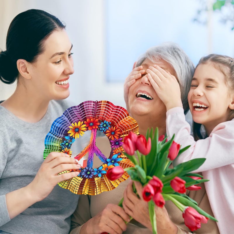 PODMemory Peace Flower Wind Spinner, Peace Flower Wind Spinner Hanging for Yard and Garden, Unique Gift Wind Spinner, 3D Hanging Wind Spinner Outdoor - Image 5